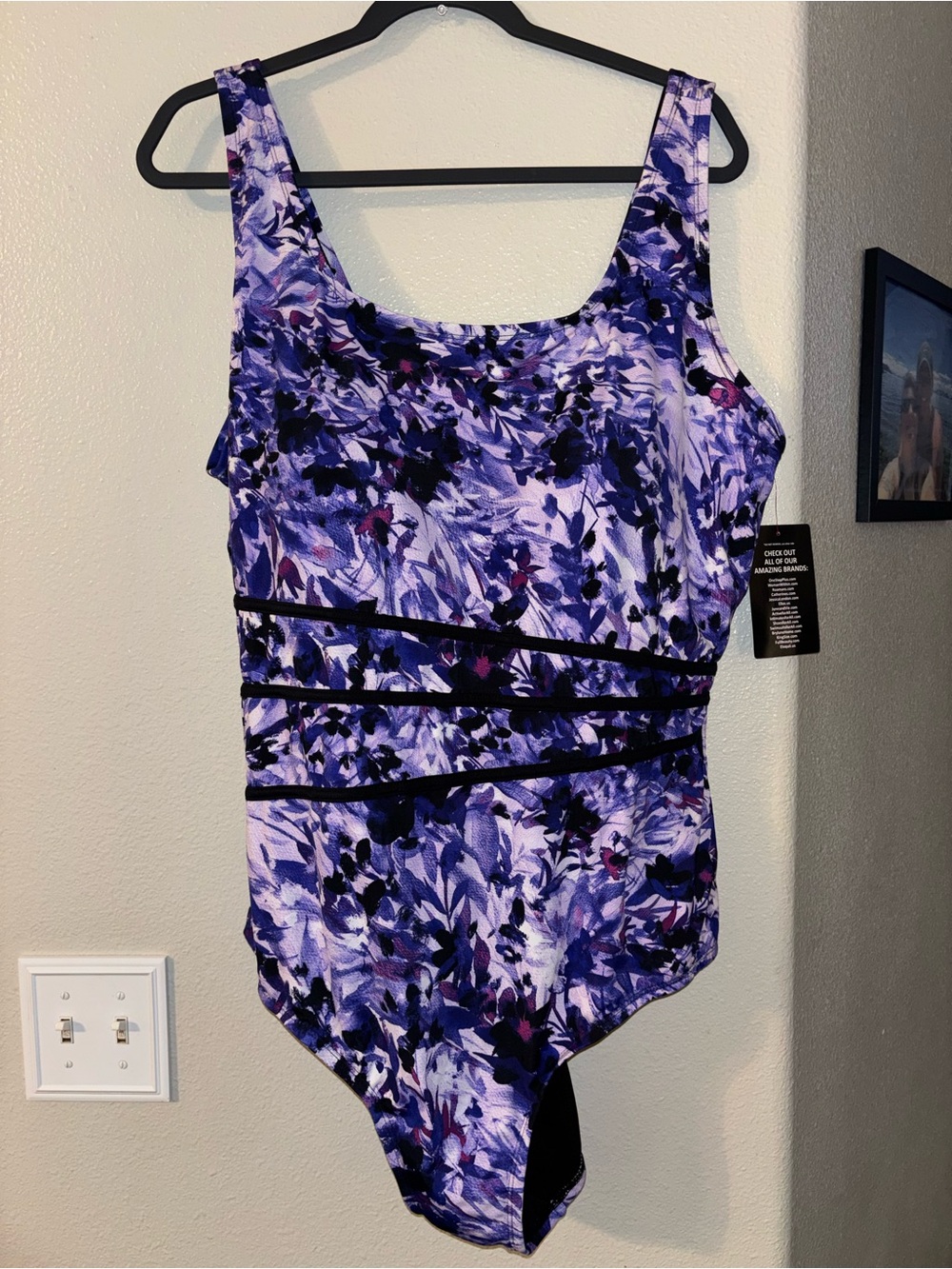 Swimsuits For All One Piece Swimsuit Size 26 Purple Floral Spliced Tank
